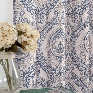 84"  Linen Blend Light Filtering Paisley Curtains